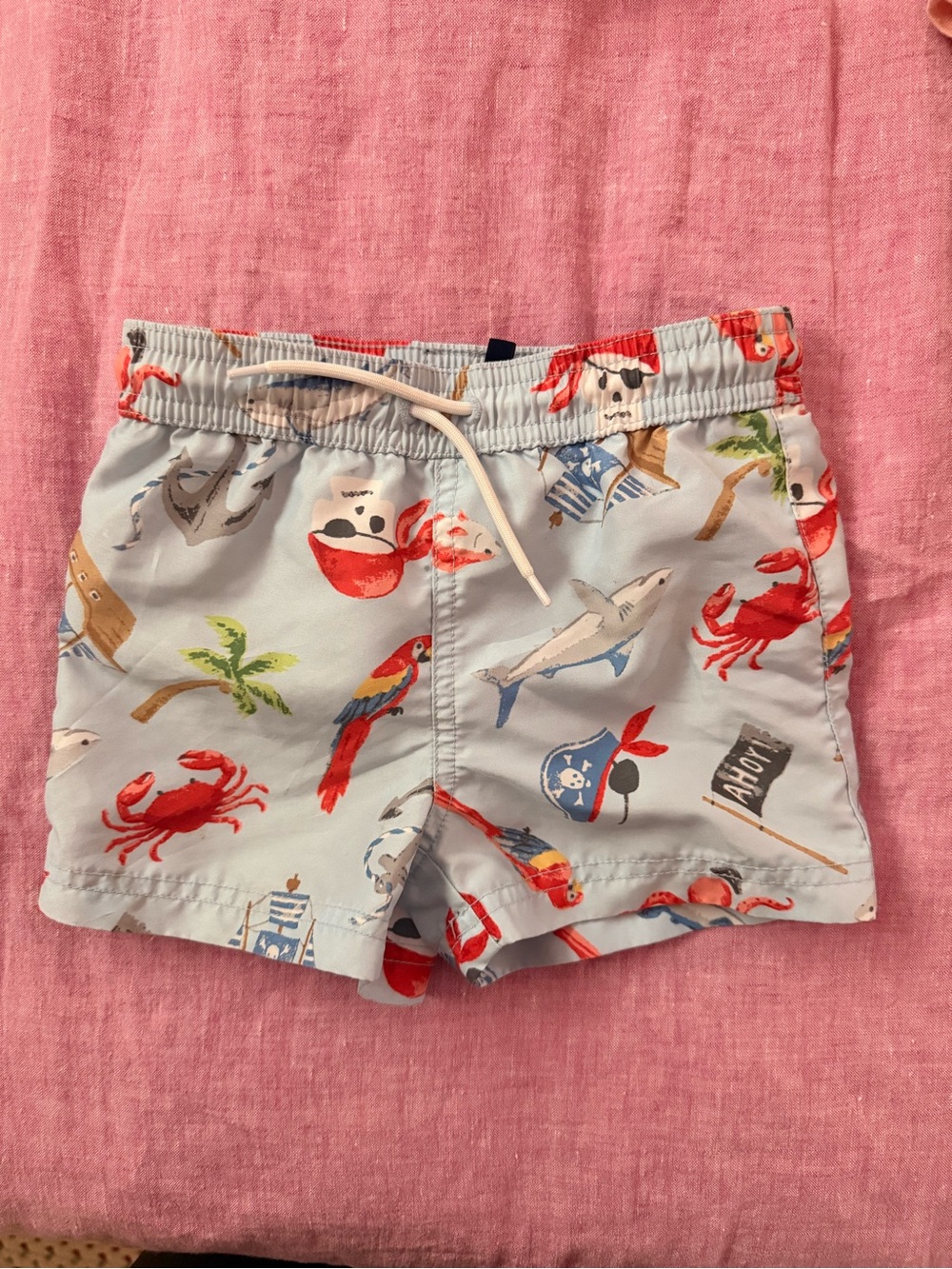 Janie and Jack Light Blue Pirate & Crab Print Swim Shorts
